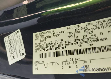 2022 Ford F-250 Xlt z USA, uszkodzony, nr VIN 1FTBF2BNXNED83662